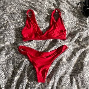 SHEIN red scoop top bikini set